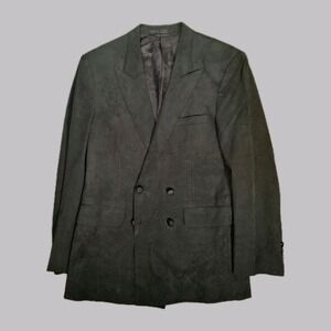 Vintage Princeton Tailors Black Suede Double Breasted Mens Blazer Size 42